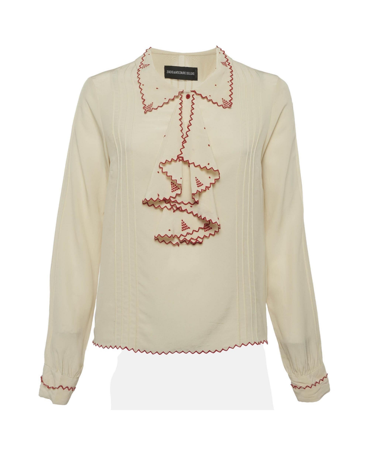 Pre-Owned Zadig & Voltaire Women's Deluxe Silk Ruffled Blouse with Embroidered Trim