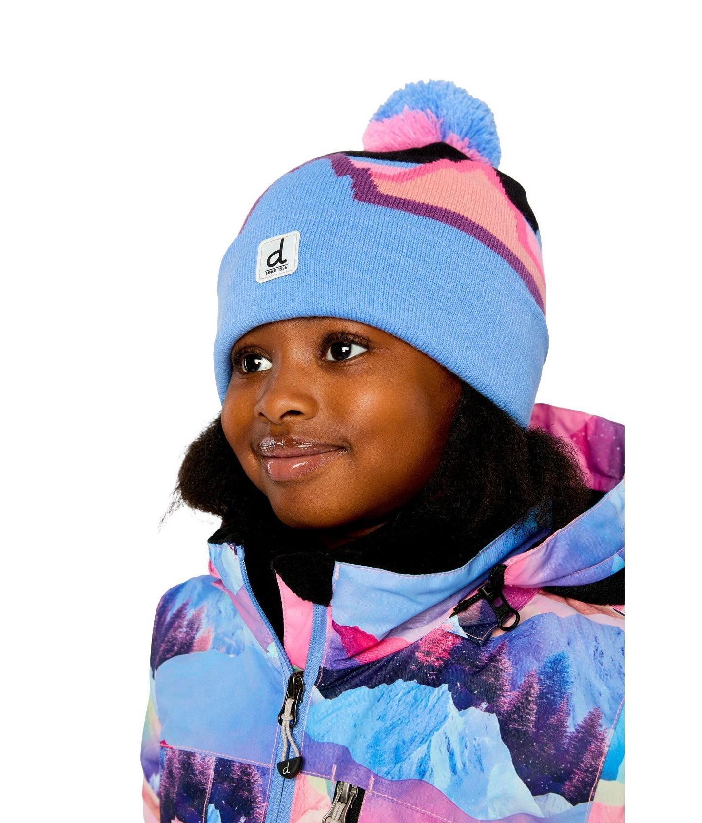 Шапка Deux par Deux Winter Knit Hat with Pompom Printed Mountains для девочек, цвет: Синий — фото 2