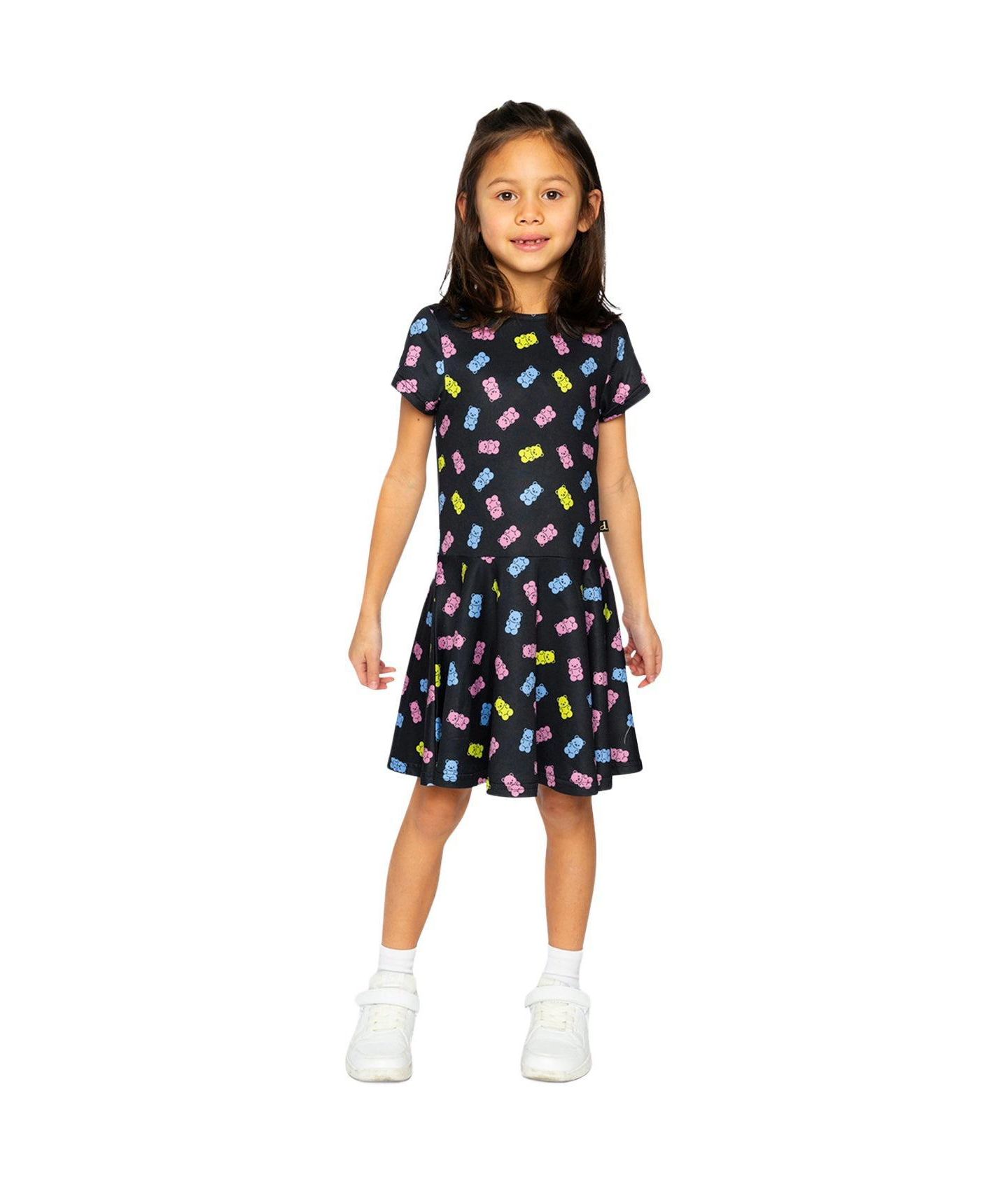 Платье Deux par Deux Short Sleeve Dress Printed Gummy Bears для девочек, цвет: Чёрный с принтом — фото 2