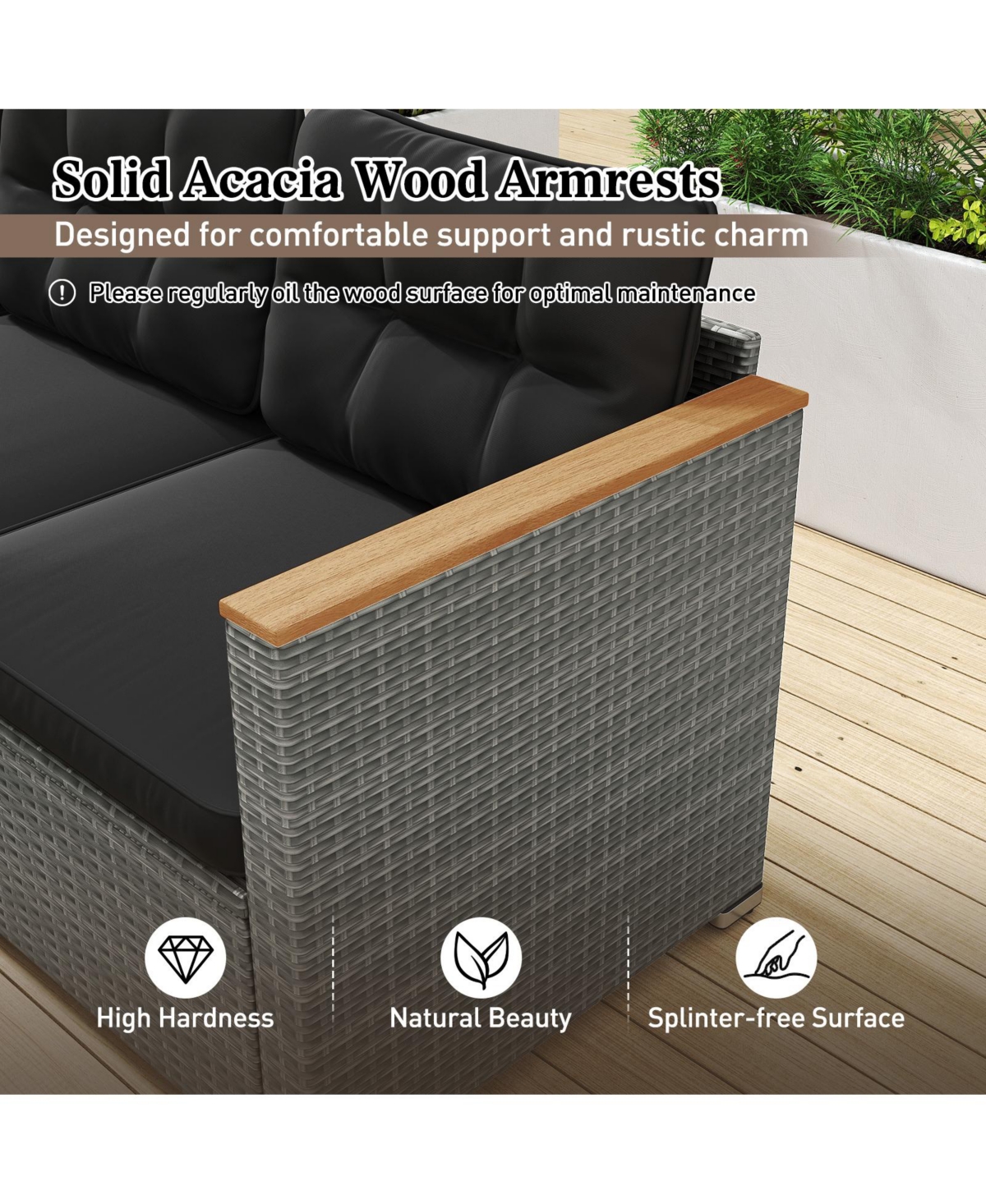 Slickblue Outdoor 3-Seat Rattan Sofa Couch Set with Cushions for Patio Seating