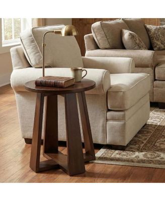 19.7 in. Walnut Round End Table, MDF Side Table with 4 Crossed Legs for Living Room, Bedroom