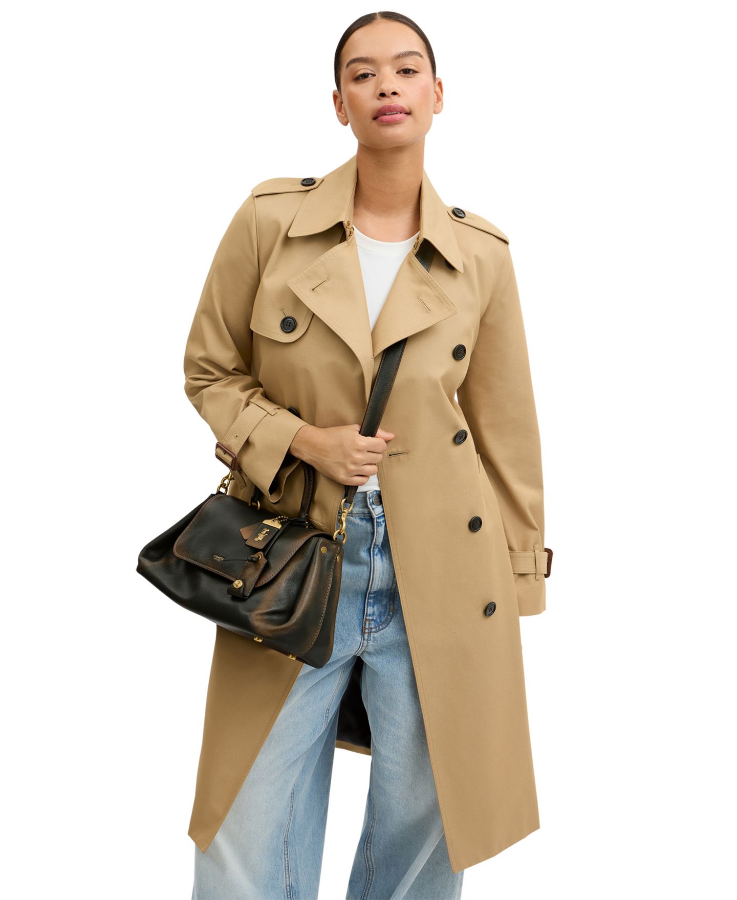 Женская сумка COACH Slouchy Rogue Medium Loved Leather Top Handle, цвет: Латунный / Тёмный зелёный — фото 9
