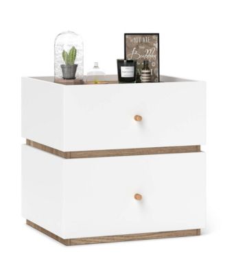 2 Pieces 2-Drawer Nightstand Bedside Table with Storag Raised Edge
