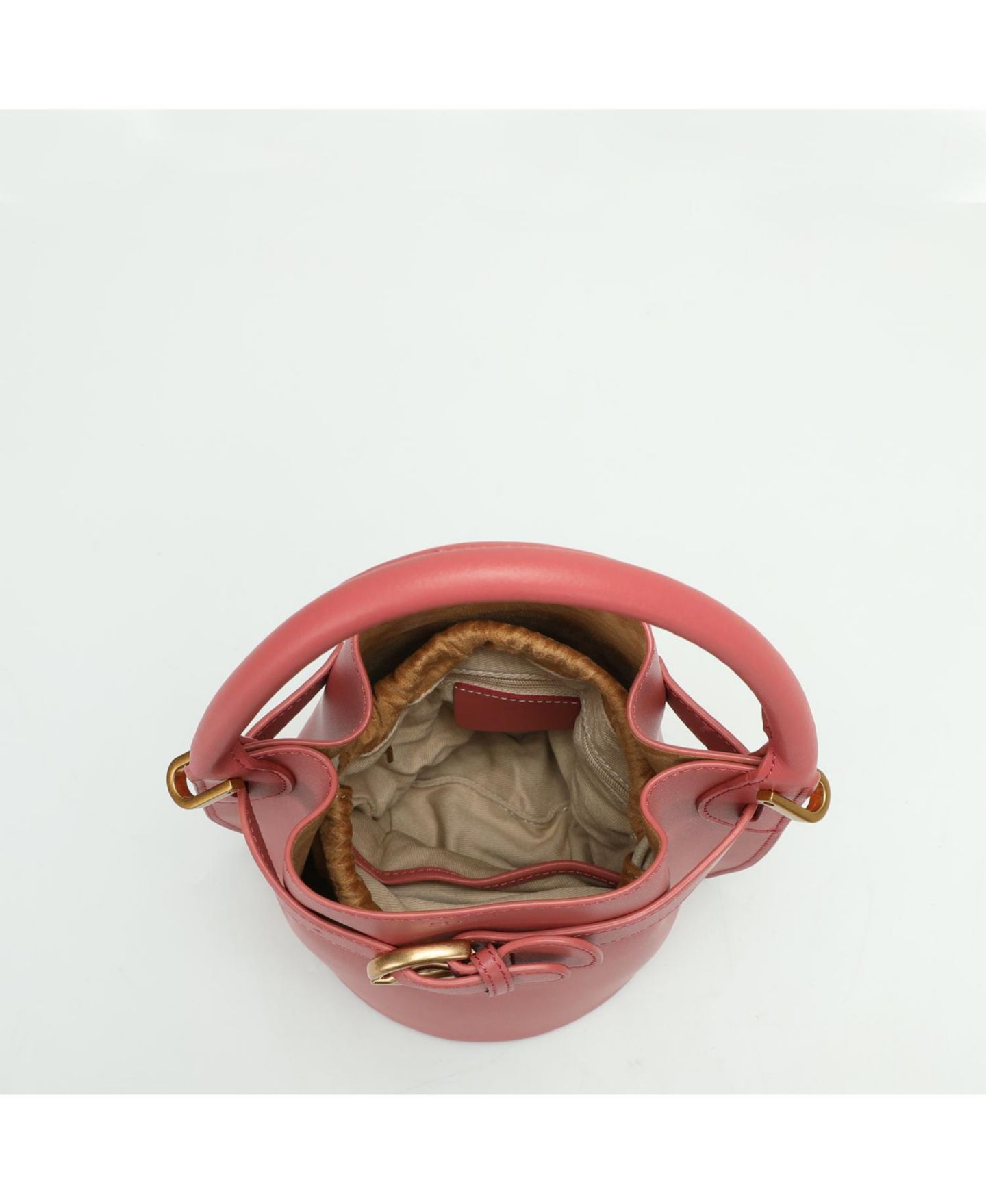 Женская сумка SUSU Blair Leather Small Bucket Bag Crossbody Purse with Belt Drawstring, цвет: Пыльный розовый / Розовый — фото 8