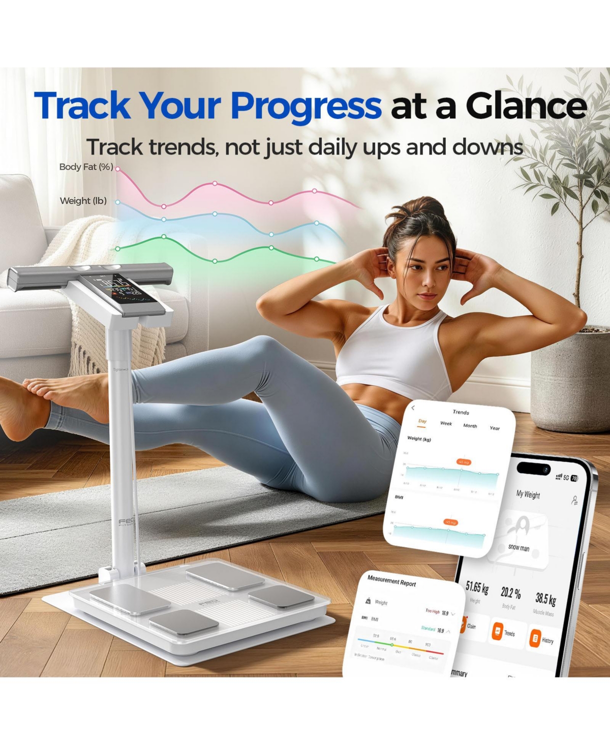 Fed Fitness 8-Electrode Smart Body Fat Scale with Handheld Handle, Dual-Frequency Bia, 50+ Body Metrics, Bluetooth App