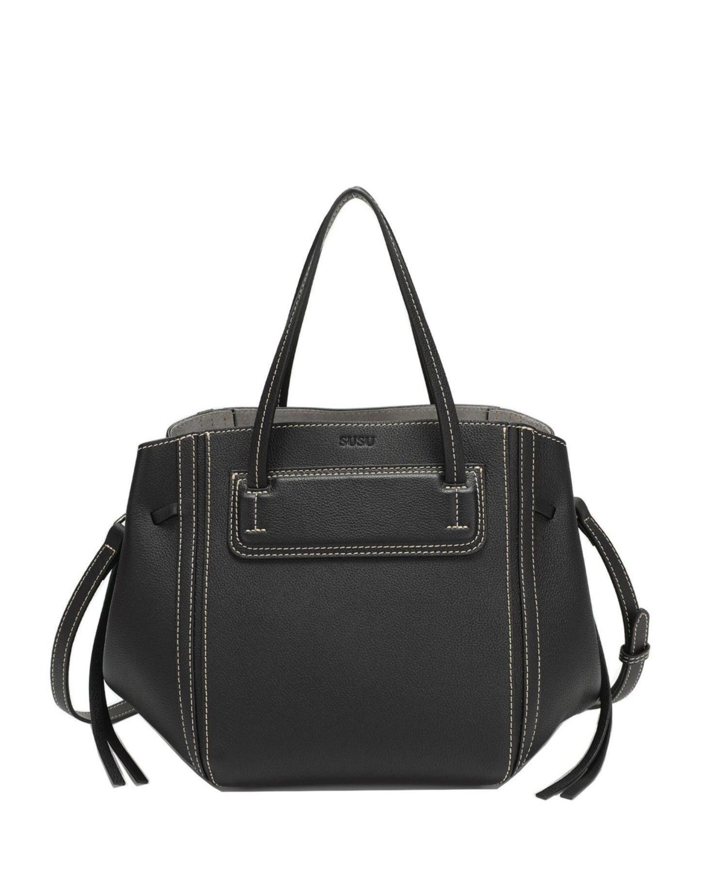 Женские сумки SUSU Hadley Leather Tote Bag Structured Shoulder Purse Minimalist Convertible Crossbody with Top Handles, цвет: Чёрный — фото 1