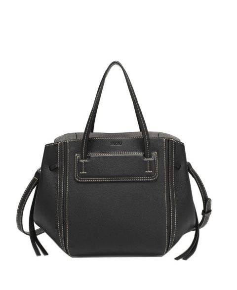 Женские сумки SUSU Hadley Leather Tote Bag Structured Shoulder Purse Minimalist Convertible Crossbody with Top Handles, цвет: Чёрный