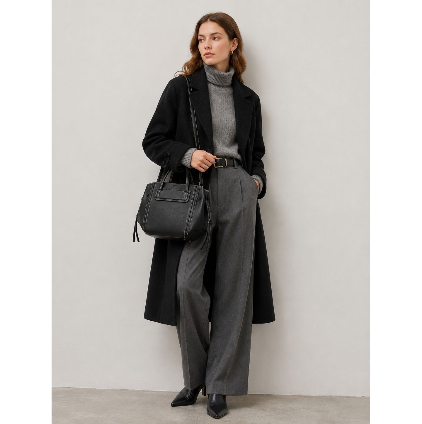 Женские сумки SUSU Hadley Leather Tote Bag Structured Shoulder Purse Minimalist Convertible Crossbody with Top Handles, цвет: Чёрный — фото 6
