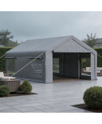 PE Carport Canopy with Galvanized Steel Frame, Heavy Duty Outdoor Vehicle Shelter with Windows Doors