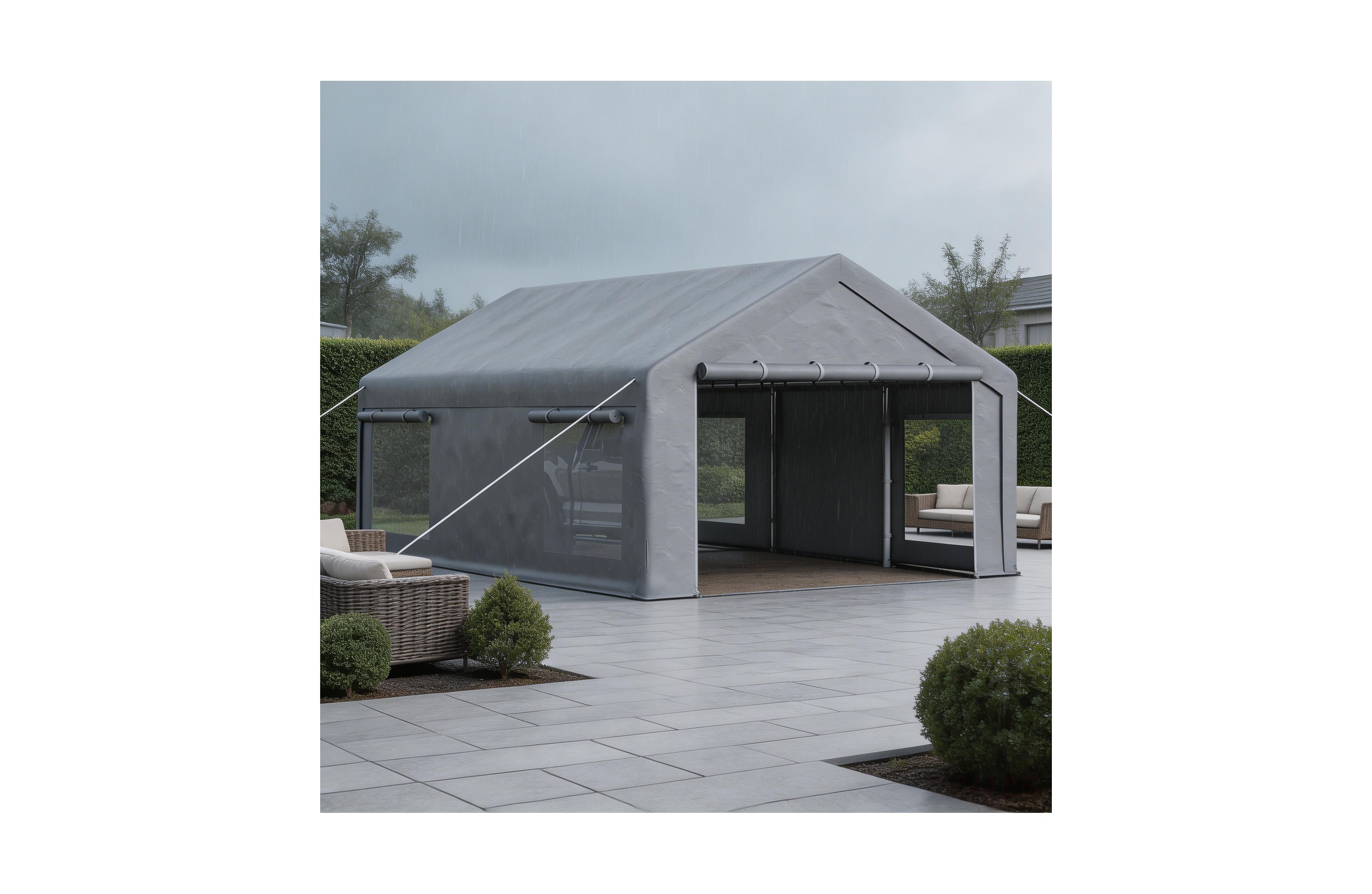Homfan Pe Carport Canopy with Galvanized Steel Frame, Heavy Duty Outdoor Vehicle Shelter with Windows Doors