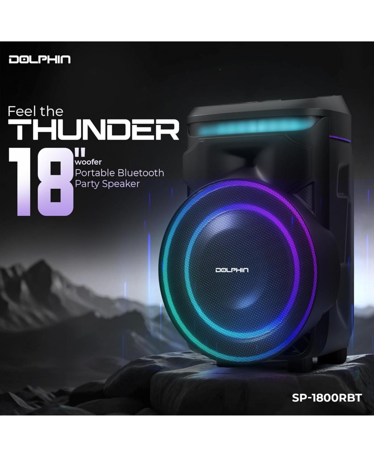 Dolphin KnightWave 1800 Bluetooth Speaker System with Led Lights and Microphone Portable Dj Party Speaker