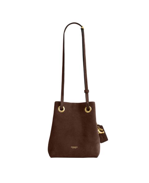Женская сумка COACH Jade Small Suede Drawstring, цвет: Латунный / Шоколадный