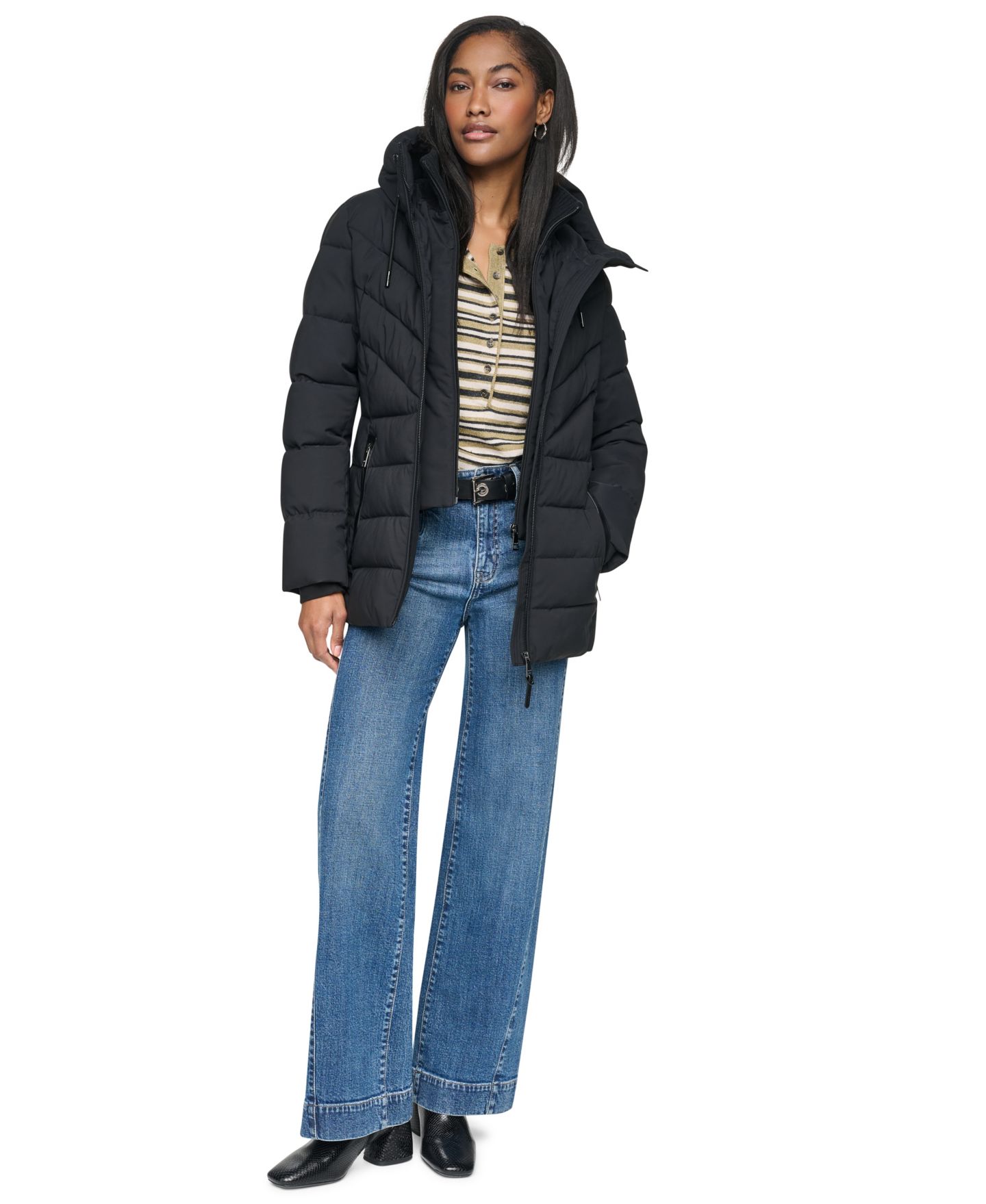 Женская куртка DKNY Bibbed Knit Collar Puffer, цвет: Чёрный — фото 2
