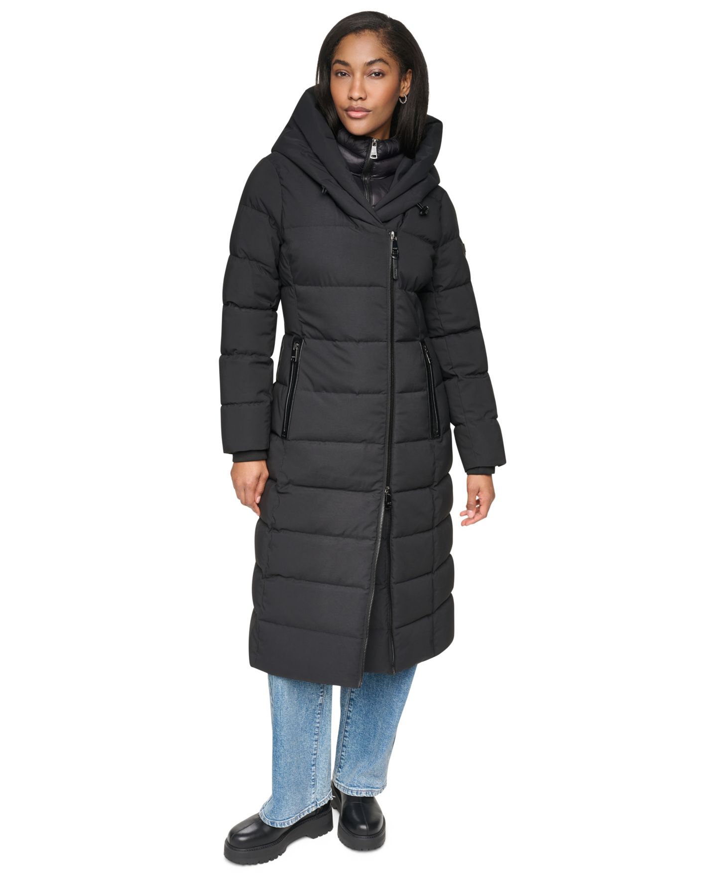 Женская куртка DKNY Bibbed Shawl Collar Hooded Puffer, цвет: Чёрный — фото 2