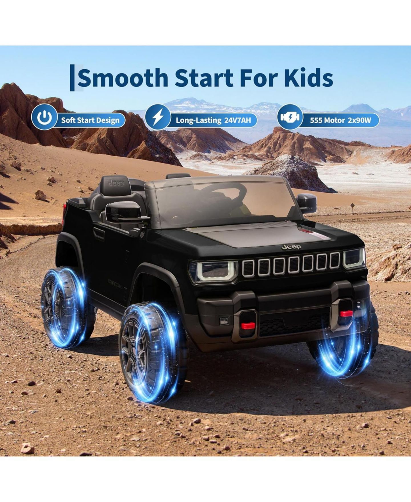 Детская игрушка homfan 41.7" x 27.2" x 13.8" Licensed 24V 2-Seater Electric Ride On Car, Ages 3-6, цвет: Чёрный — фото 4