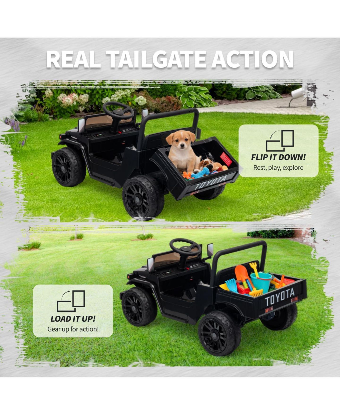 Детская игрушка homfan Licensed Toyota Pickup Metal 12V Battery Powered with Remote Control Ride-On, 66 lbs Capacity, Ages 3-6, цвет: Чёрный — фото 4