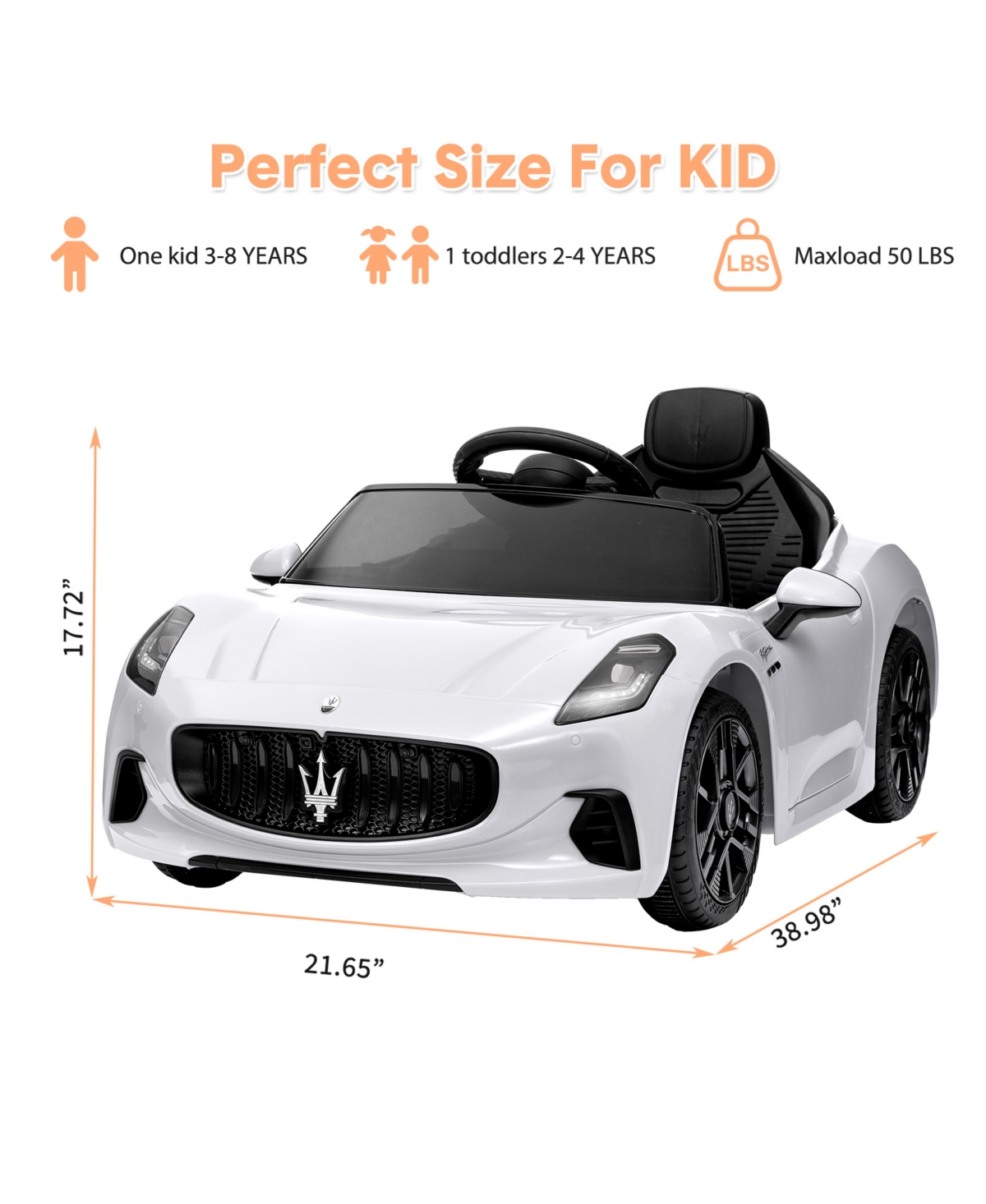homfan 12V Licensed Maserati Ride On Car, Remote Control, Led Light, Spring Suspension, Double Doors