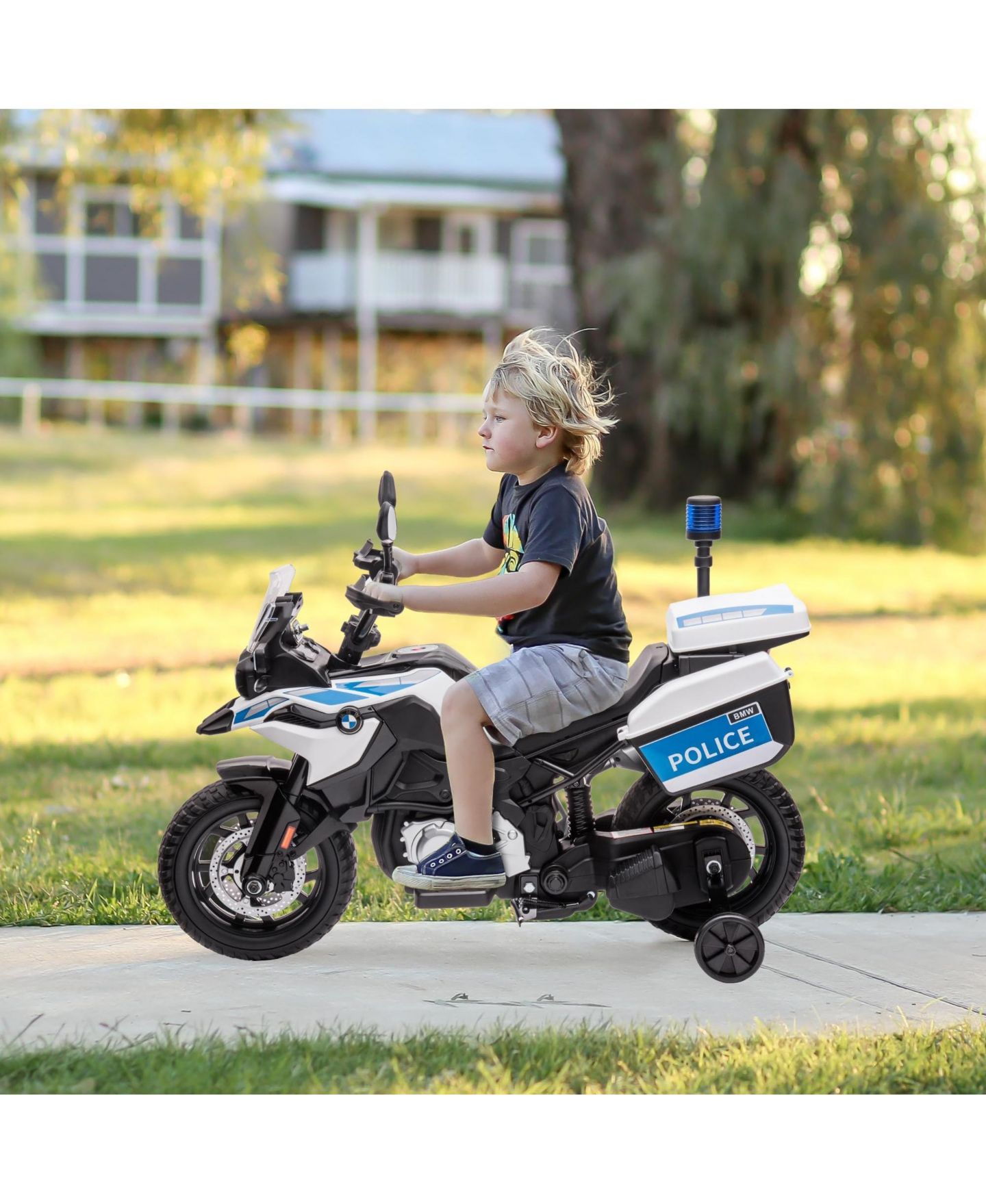 Детская игрушка homfan Licensed Police Motorcycle 12V Electric Ride-On with Training Wheels, 3–8 лет — фото 7