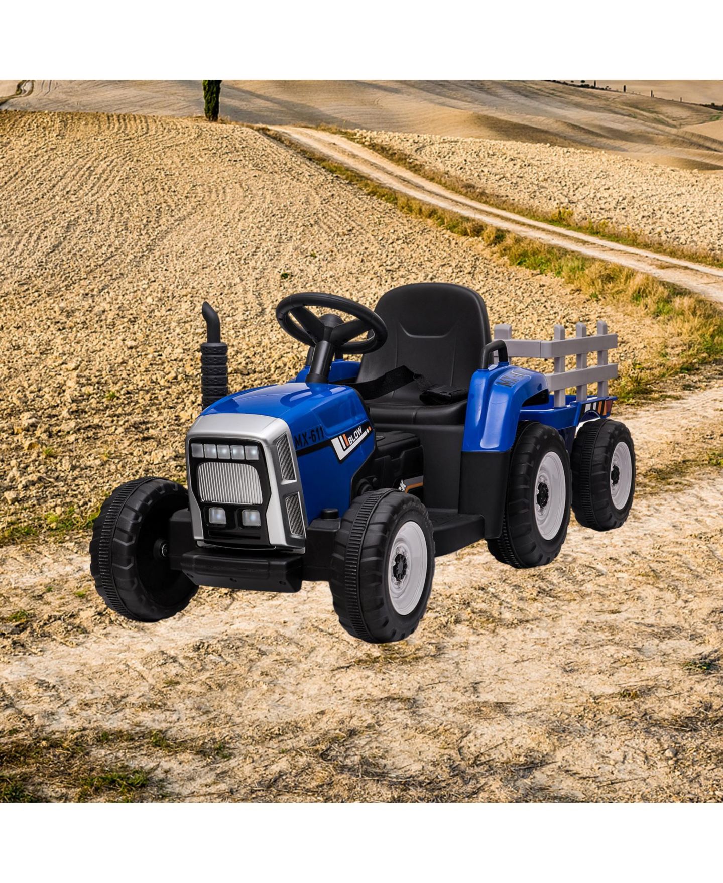 Детская игрушка homfan 12V Kids Electric Ride-On Tractor with Trailer - Remote Control - 7-LED Headlights - 2+1 Gear Shift - USB Music Player - Slow Start, цвет: Синий — фото 4