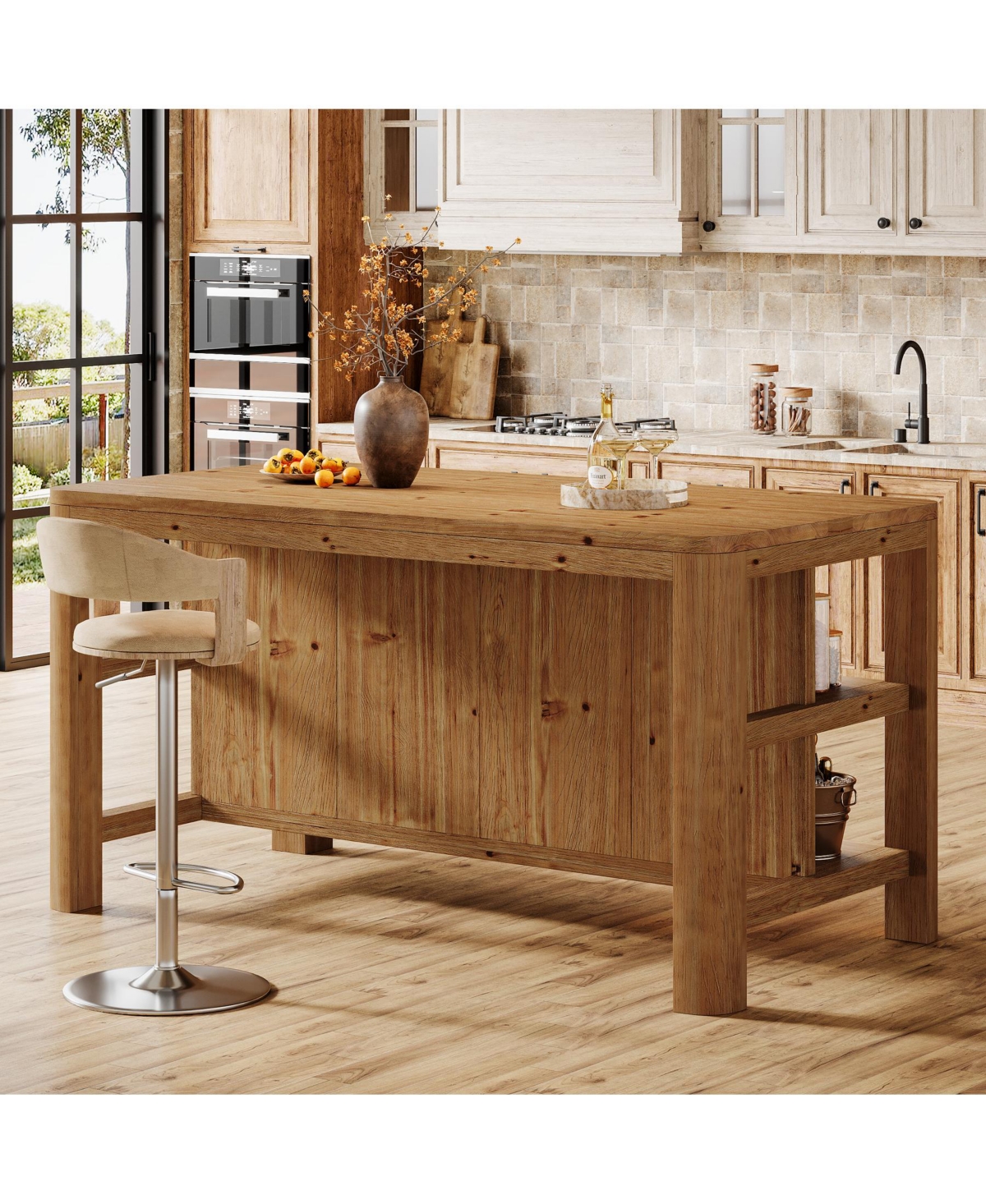 Tribesigns Solid Wood Bar Table, 63-Inch Counter Height Pub Table with Storage Shelves, Rectangular High Home Bar Furniture