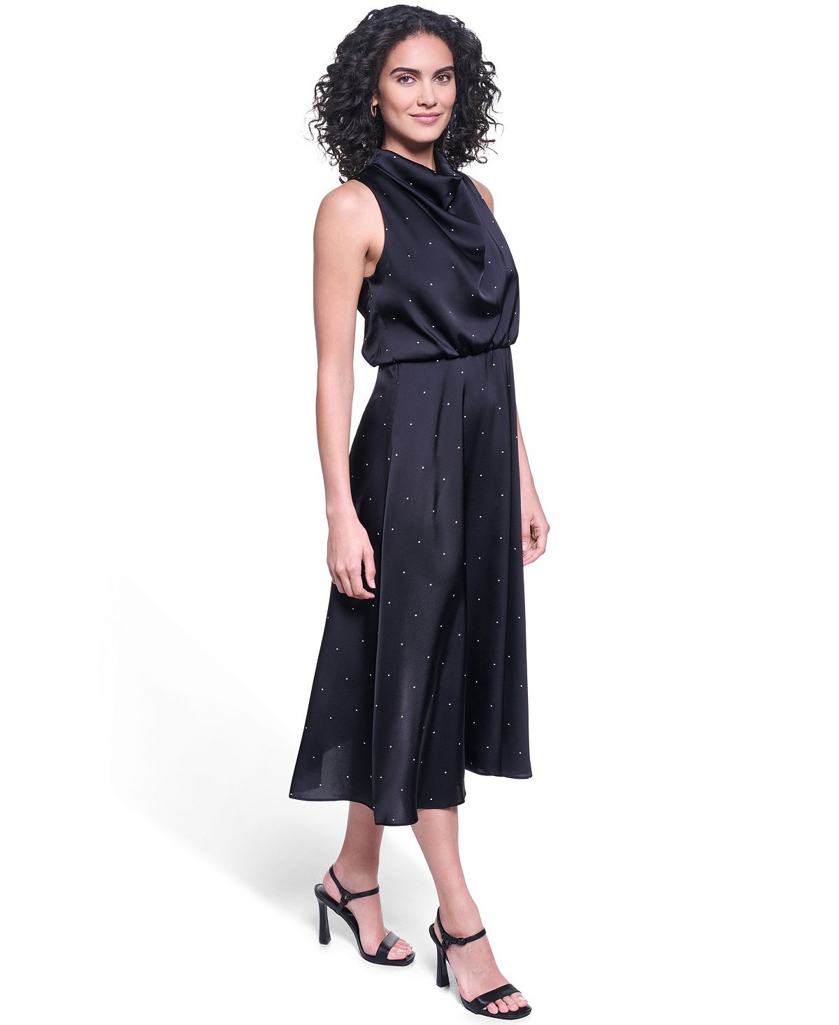 KARL LAGERFELD PARIS Women's Halter Cowl Neck A-Line Midi Dress view 2 — MAYCSS fashion products