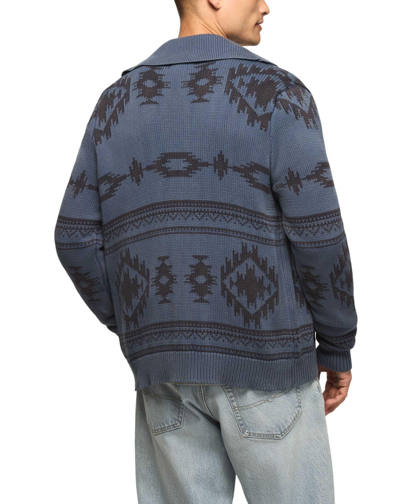 Мужской кардиган Lucky Brand Southwestern Shawl Collar Cardigan, цвет: Винтажный индиго — фото 7