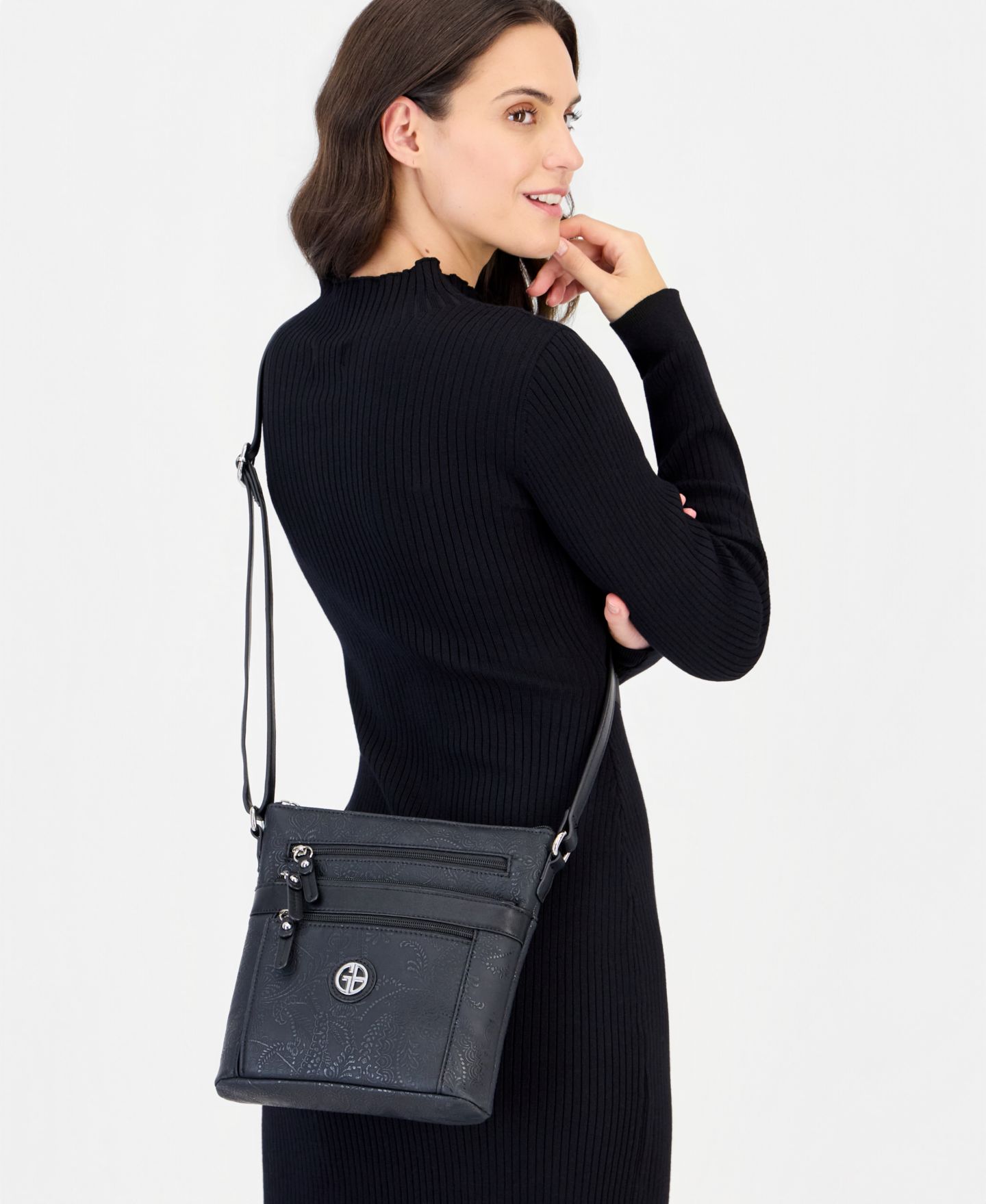 Женская сумка Giani Bernini Paisley Deboss Promo N/S Crossbody, цвет: Чёрный — фото 2