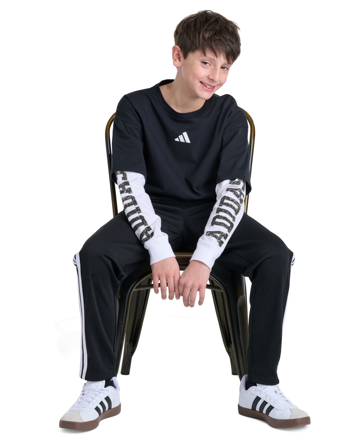 adidas Boys' 8-20 Long-Sleeve Loose Fit Layered T-Shirt