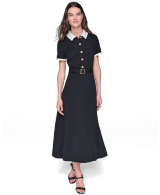 Women's Belted A-Line Midi Shirt Dress