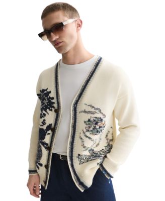 Men's Cotton-Blend Oversized Intarsia Cardigan