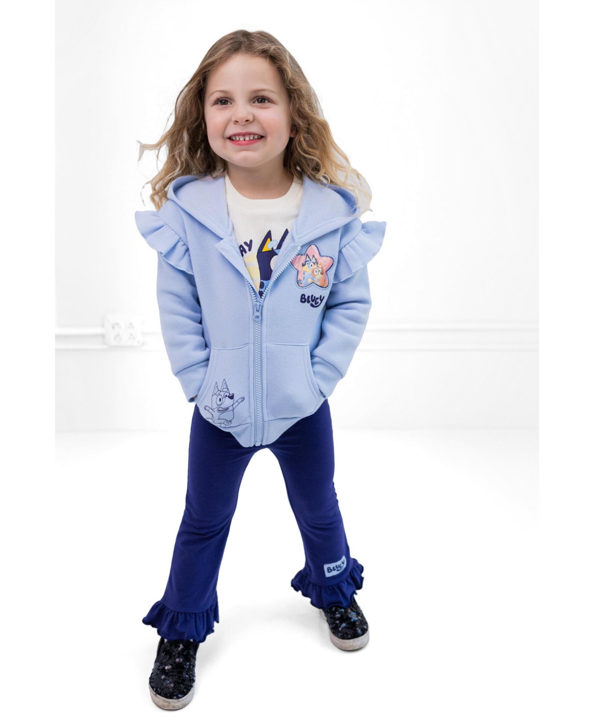 Bluey Girl's (5-12) Zip-Up Hoodie T-Shirt and Pants Set