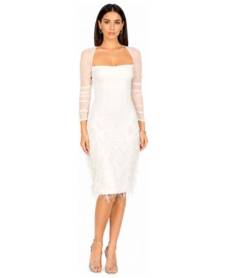 Women's Long Sleeve Bridal Midi Gown with Feathers