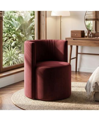 Office Chair for Desk, Velvet Burgundy Barrel Chair with Hidden Casters, Upholstered Tub Seat with Curved Back, Space-Saving Size