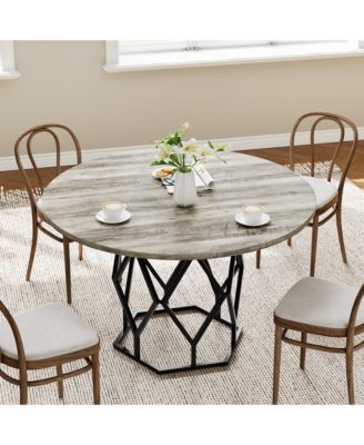 47 Inch Round Dining Table for 4-6, Industrial Farmhouse Dining Table, Sturdy Metal Base, Rustic Wood Circle Top, Great for Restaurants or Home