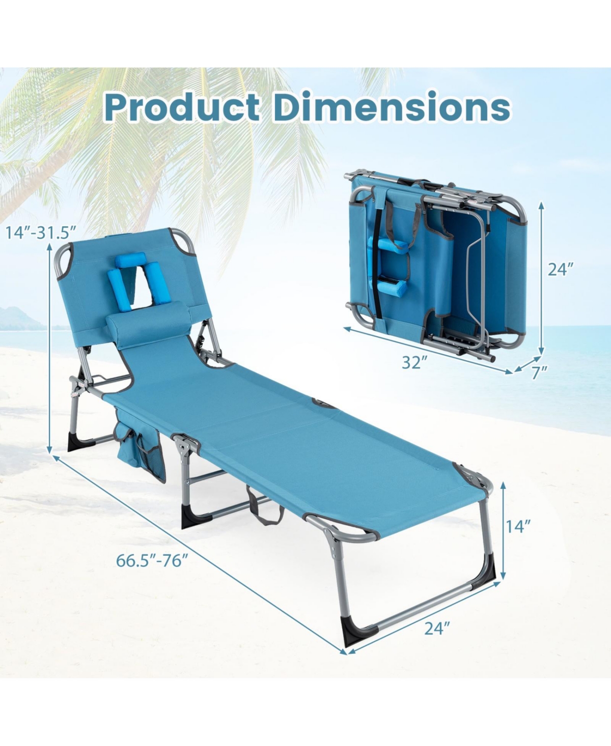 Sugift Set of 2 Portable Folding Tanning Chaise Lounge with 4-Position Backrest