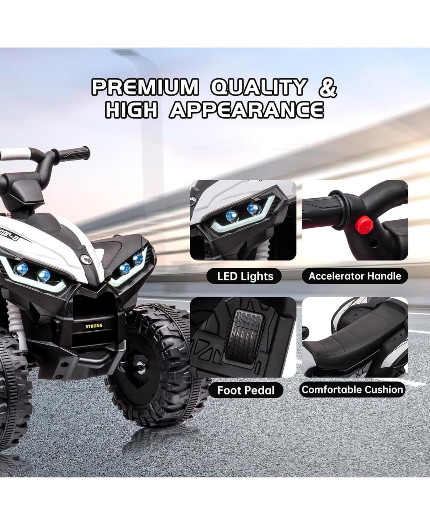 Детская игрушка homfan Kids ATV, 12V Ride On Toy ATV, Battery Powered 4 Wheeler Quad Car, Electric ATV with Remote Control, Music, Horn, Monitor Display, цвет: Чёрный — фото 11