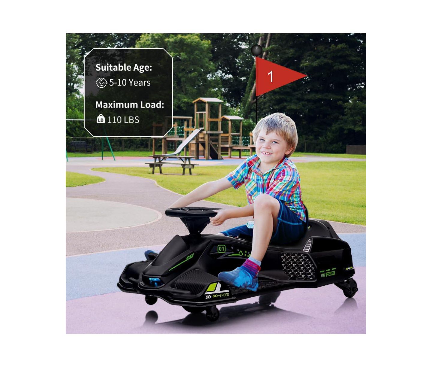 Детская игрушка homfan Electric Drift Variable-Speed Go-Kart, 110 lbs Capacity, Ages 8+, цвет: Чёрный — фото 5
