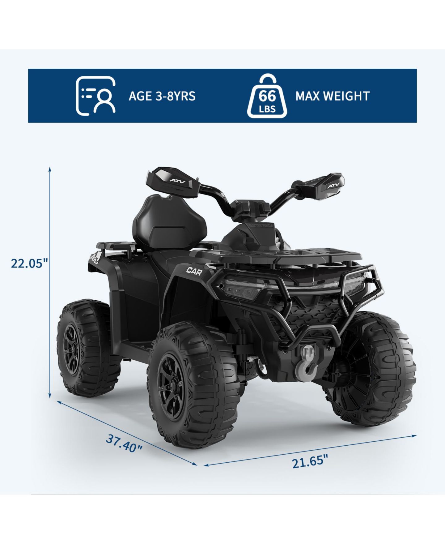 Детская игрушка homfan Electric Kids ATV 4-Wheeler Ride-On Car for Ages 3-8 - Dual Motors, Remote Control, LED Headlights, Music Player, Urgent Brake, цвет: Чёрный — фото 2