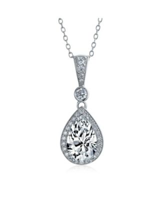 Traditional CZ Teardrop Solitaire Pendant Necklace Cubic Zirconia .925 Sterling Silver