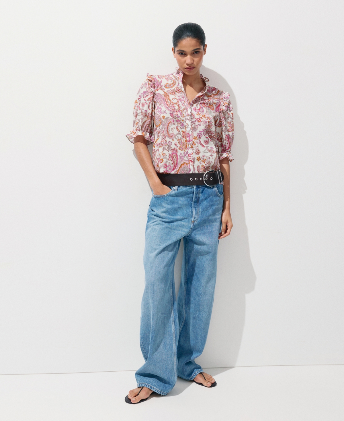 Mango Women's Paisley-Print Ruffled Blouse