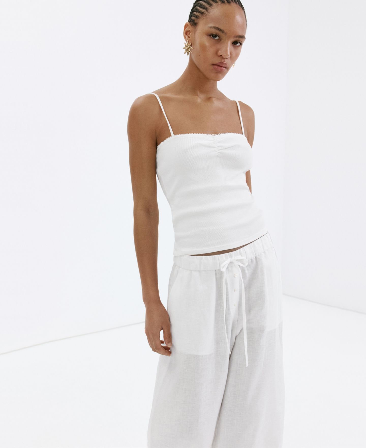 Женские брюки MANGO Wide-Leg Linen, цвет: Чёрный — фото 16