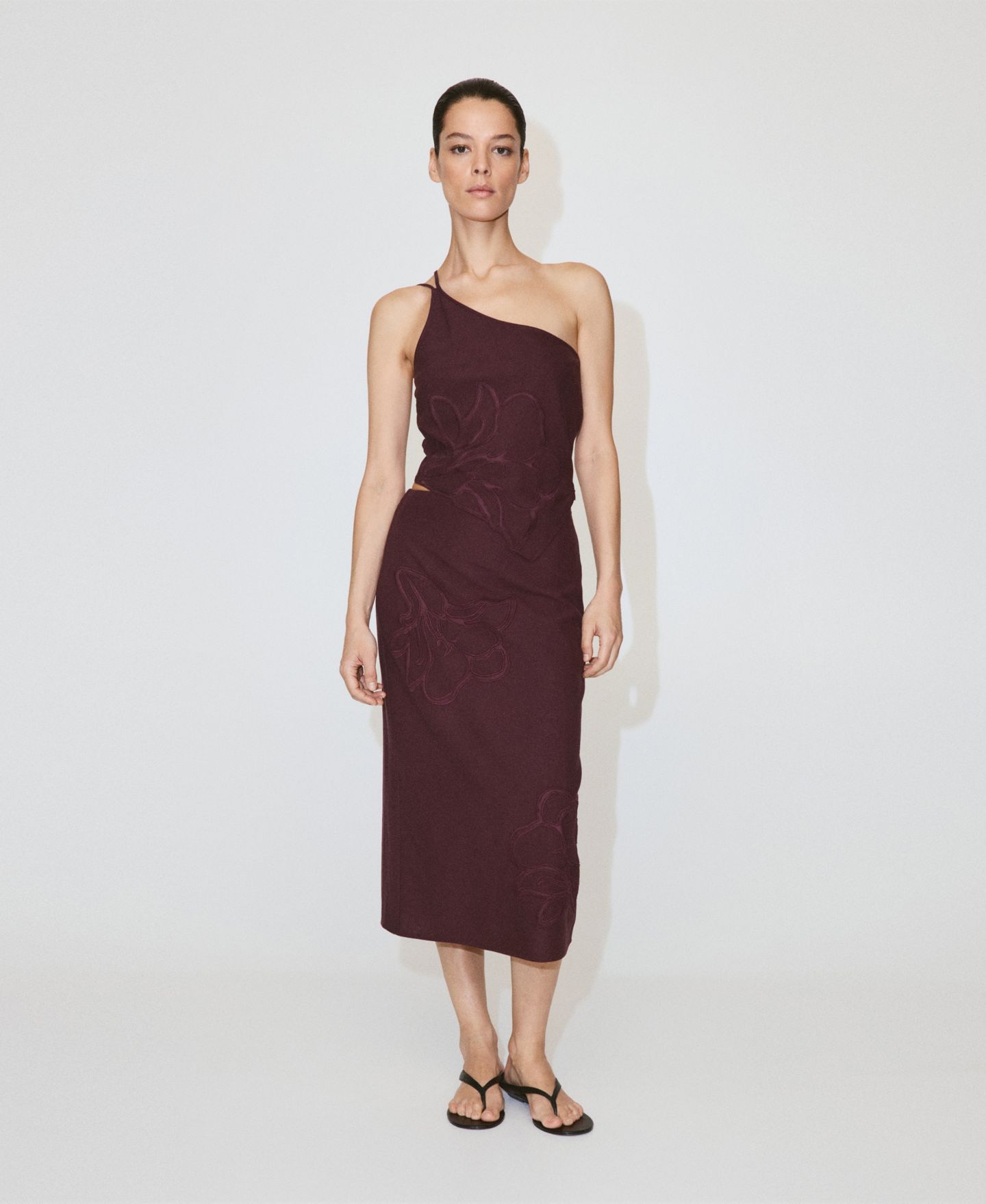 Женская юбка Mango Floral Embroidered Linen, цвет: Тёмный красный — фото 7