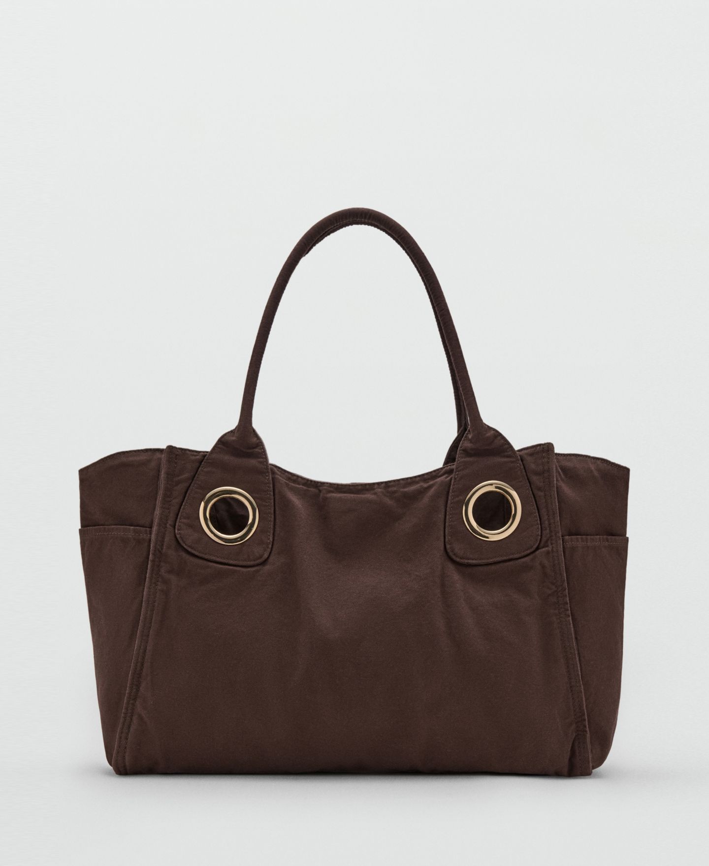 Женская сумка MANGO Eyelets Canvas, цвет: Тёмный коричневый — фото 1