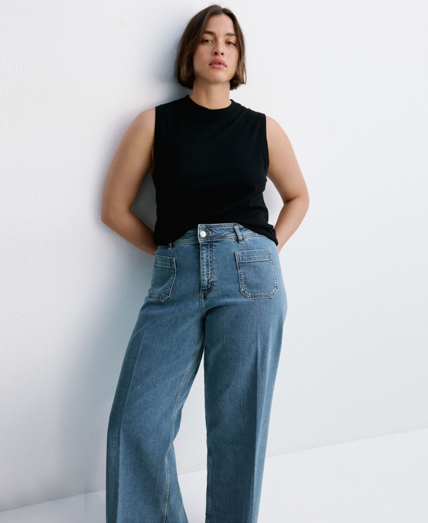 Женские джинсы MANGO High-Waisted Wide leg, цвет: Синий — фото 4