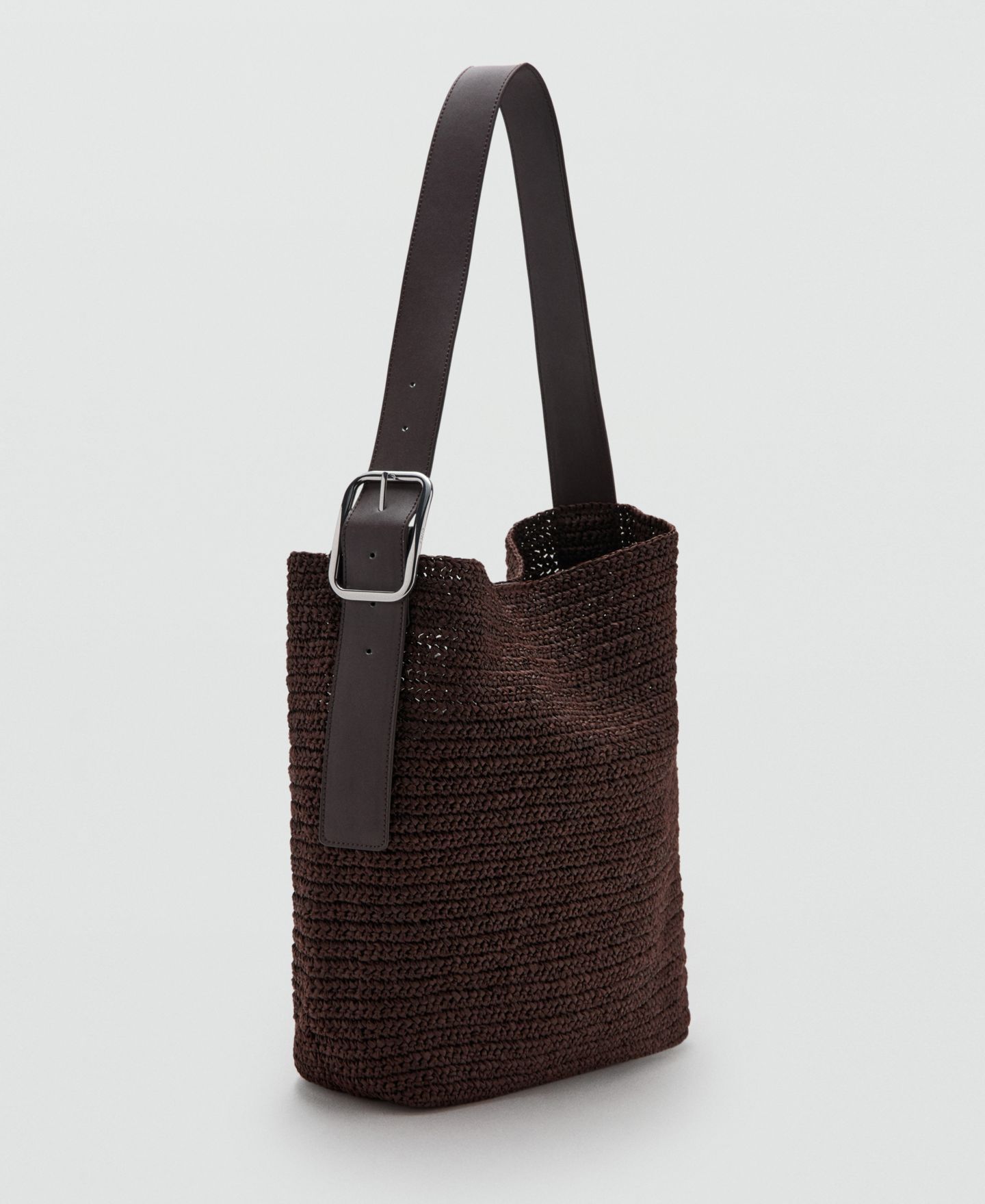 Женская сумка MANGO Natural-Fiber Buckle Detail Shopper, цвет: Тёмный коричневый — фото 6