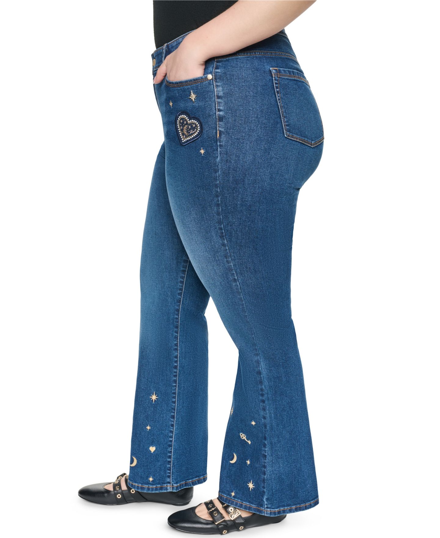 Женские джинсы KARL LAGERFELD PARIS Plus Size Embroidered Motif Mid-Rise Bootcut, цвет: Кобальтовый синий — фото 3