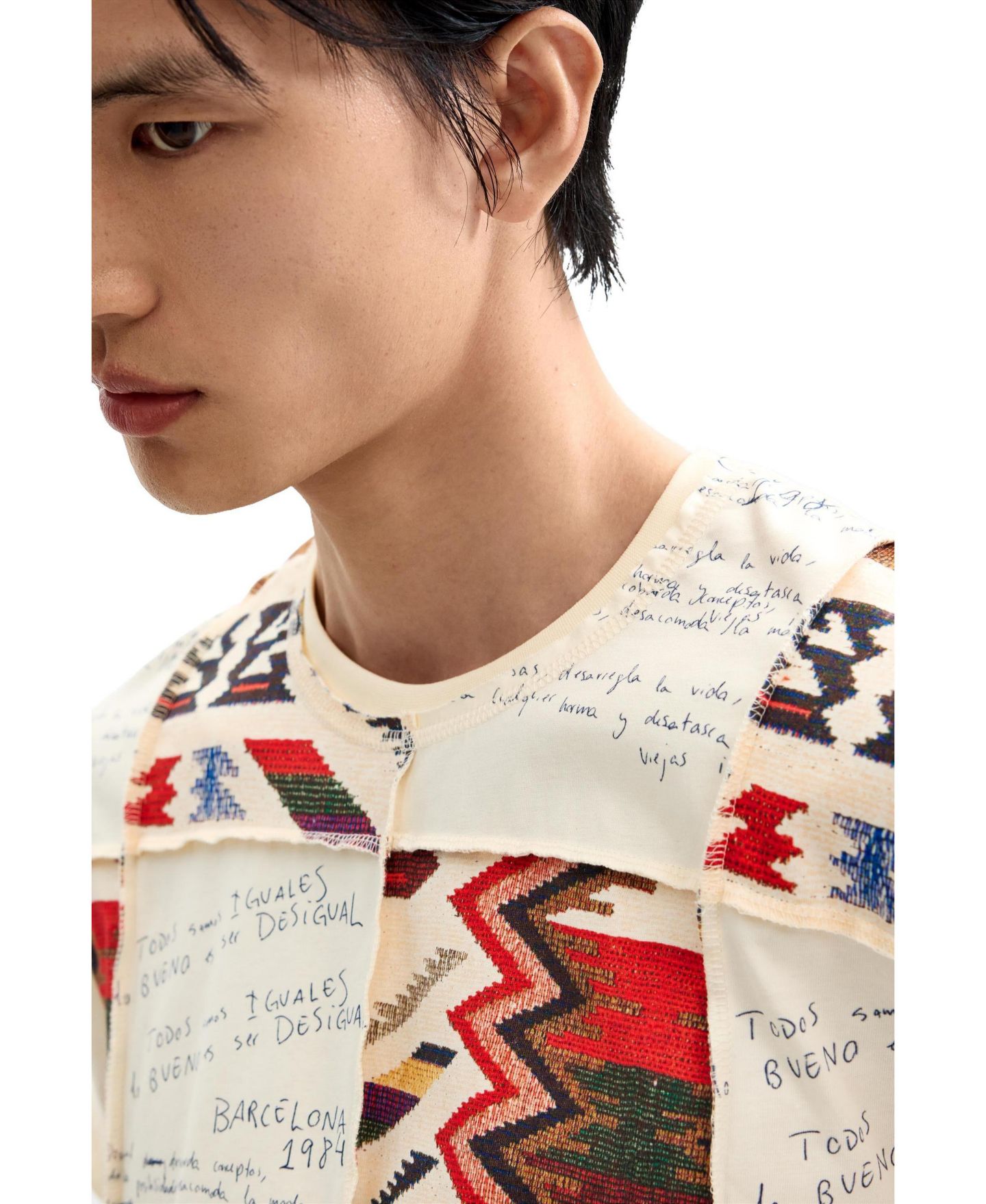 Мужская футболка Desigual Ethnic print, цвет: Молочный белый — фото 4