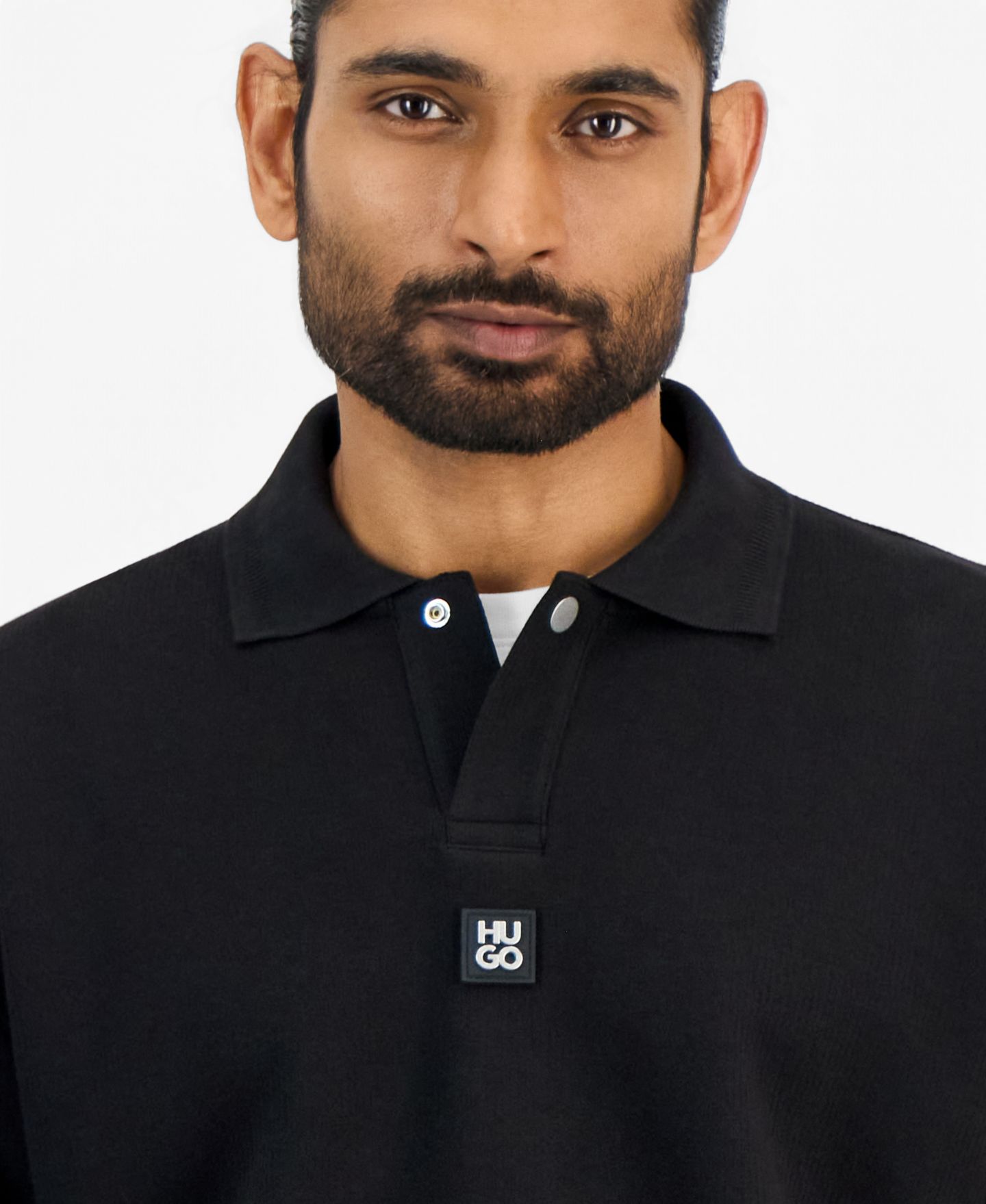 Мужское поло Hugo Boss HUGO by Dabins Long-Sleeve Textured Interlock Fabric Polo, цвет: Чёрный — фото 3
