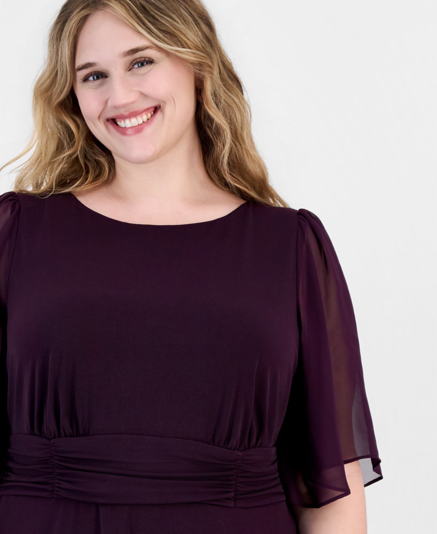 Женское платье Connected Plus Flutter-Sleeve Midi, цвет: Баклажановый — фото 4