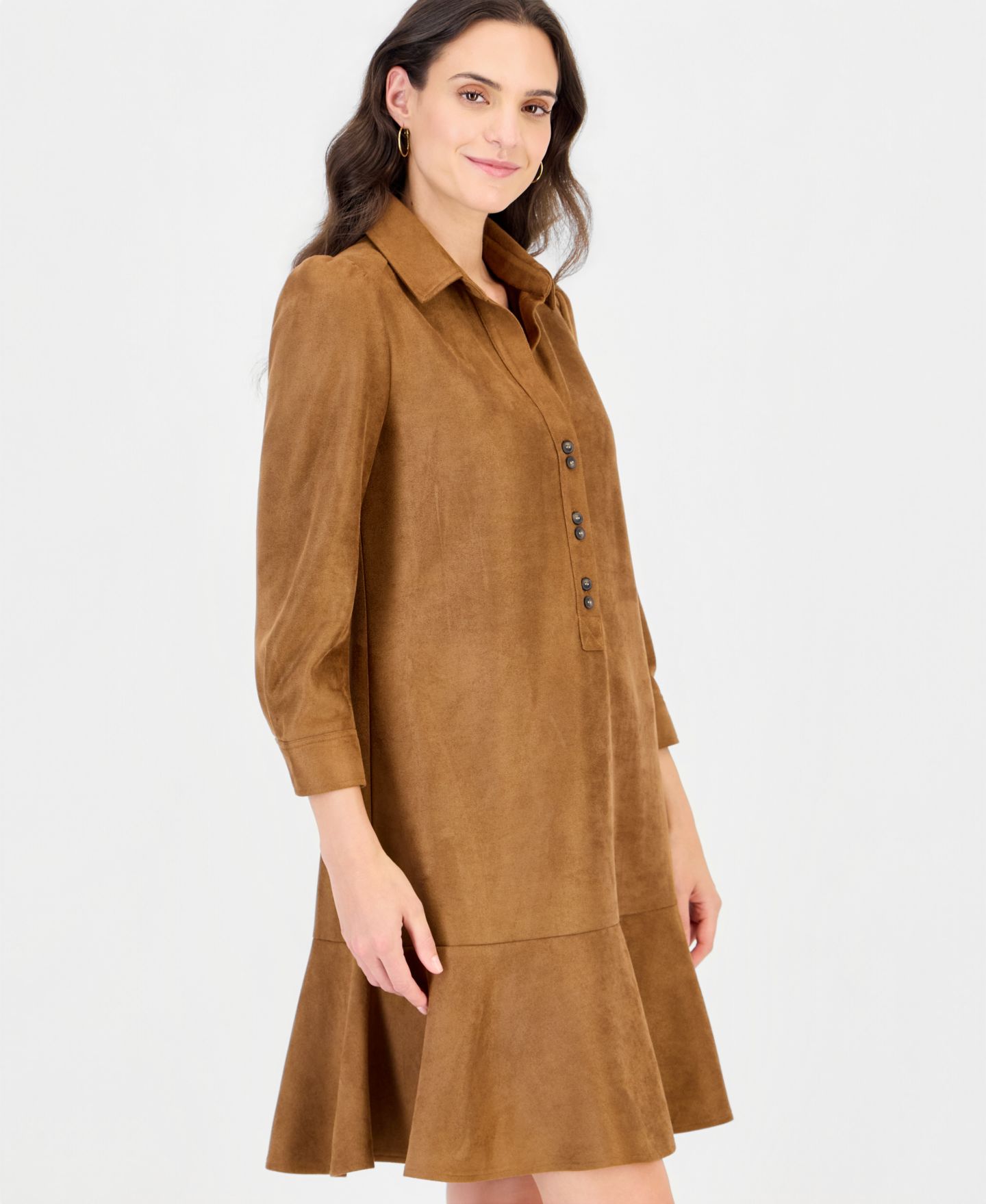 Женское платье Robbie Bee Petite Faux-Suede Shift, цвет: Коньячный — фото 3